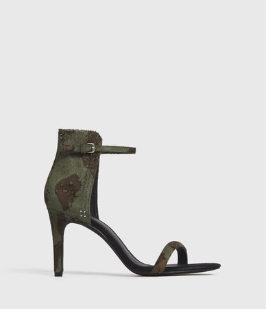 ALLSAINTS US: Womens Avia Leather Sandals (camo)