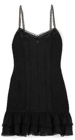 Charo Ruiz - Rida Crocheted Lace-paneled Cotton-blend Voile Mini Dress - Black