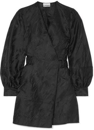 Jacquard Mini Wrap Dress - Black
