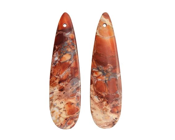 Orange Impression Jasper Thin Teardrop Pendant Pair 12x45mm - Lima Beads