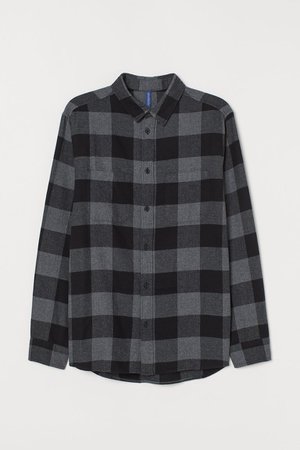 Cotton Flannel Shirt - Dark grey/black checked - Men | H&M