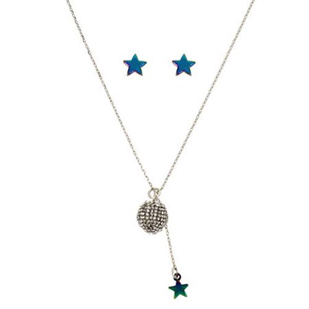Betsey Johnson "Crystal Fireball" Pendant Necklace & Star Stud Earrings Set, Crystal, One Size: Clothing