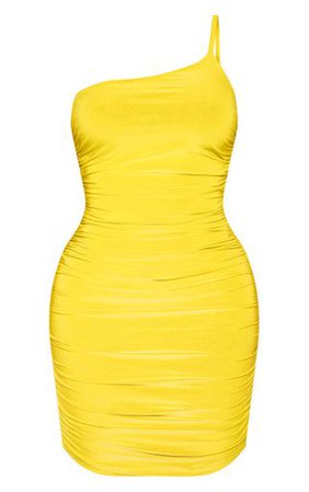 Shape Chartreuse Slinky Asymmetric Bodycon Dress | PrettyLittleThing