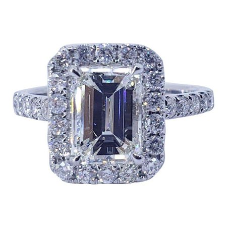 David Rosenberg 1.51 Carat Emerald Cut I/VVS2 GIA Diamond Engagement Halo Ring For Sale at 1stDibs
