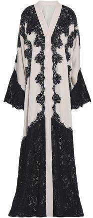 Lace-appliqued Silk-blend Crepe Gown