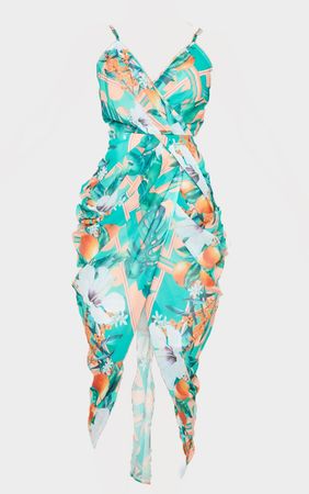 Peach Fruit Chiffon Strappy Draped Midi Dress | PrettyLittleThing USA