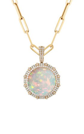 18k Yellow Gold Round Opal Pendant With Diamonds By Goshwara | Moda Operandi