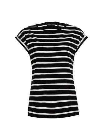 Black and White Striped Organic Cotton Roll Sleeve Top | Dorothy Perkins