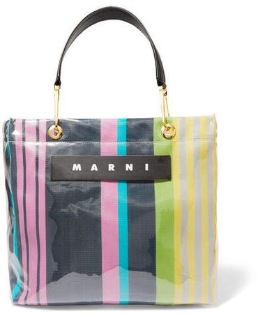 Grip Medium Leather-trimmed Pvc And Striped Canvas Tote - Pink