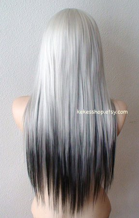 Ombre wig. Lace front wig. White Gray Gunmetal Black wig. | Etsy
