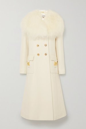 Double-breasted Shearling-trimmed Wool-blend Coat - White