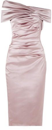 Off-the-shoulder Ruched Duchesse-satin Dress - Lilac