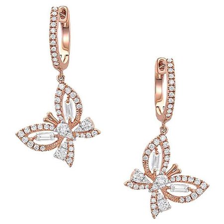 18 Karat Rose Gold Diamond Butterfly Drop Earrings For Sale at 1stDibs
