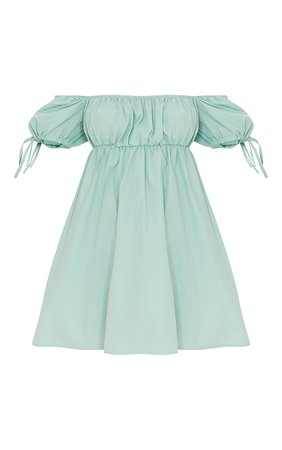 Sage Green Puff Tie Sleeve Shift Dress | PrettyLittleThing USA