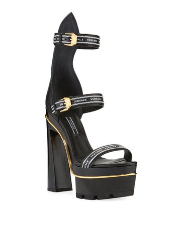 Versace Triple Strap Platform High-Heel Sandals