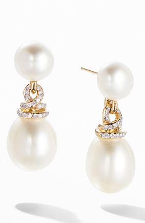 David Yurman Helena Pearl 18K Yellow Gold Drop Earrings with Diamonds | Nordstrom