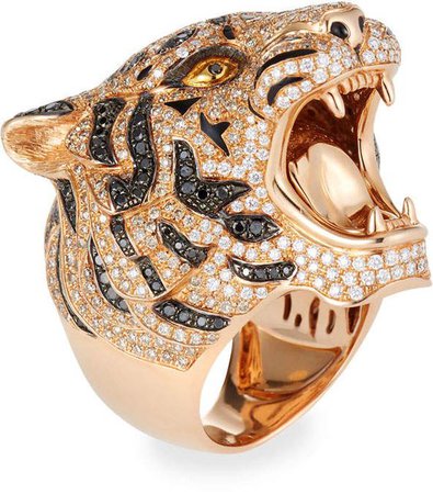 Gold Black & White Diamond Tiger Ring