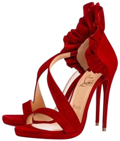 Christian Louboutin Red Colankle Suede Flamenco Ruffle Stiletto Sandal Pumps Size EU 39 (Approx. US 9) Regular (M, B) - Tradesy