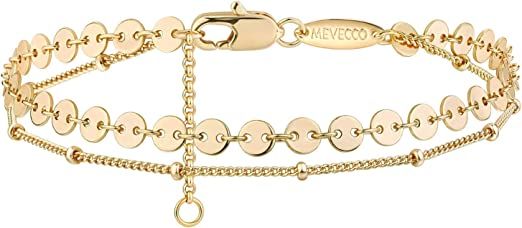 Amazon.com: Mevecco Dainty Layered Gold Bracelets for Women 14K Gold Plated Cute Tiny Disc Layered Satellite Chain Bracelet for Women: Clothing, Shoes & Jewelry