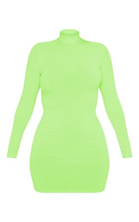 *clipped by @luci-her* Green Neon Roll Neck Bodycon Dress | Dresses | PrettyLittleThing USA