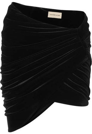 Draped Stretch-velvet Mini Skirt - Black