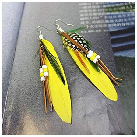 Amazon.com: A&C Fashion Bohemia Yellow Feather Dangle Earrings Jewelry for Women, Hot Sell Indian Feather Eardrop for Girls.: Clothing