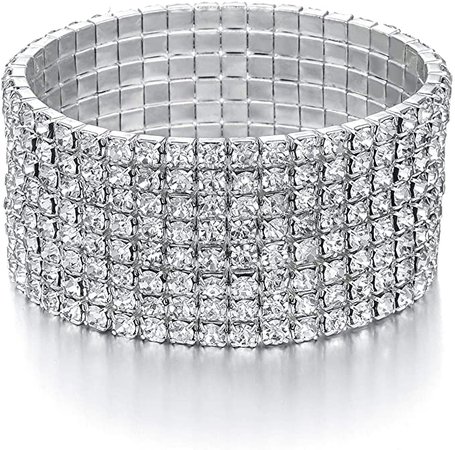 Amazon.com: JEWMAY Yumei Jewelry 8 Strand Rhinestone Stretch Bracelet Silver-tone Sparking Tennis Bracelet : Clothing, Shoes & Jewelry