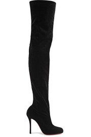 Miu Miu | Crystal-embellished metallic ribbed-knit over-the-knee sock boots | NET-A-PORTER.COM