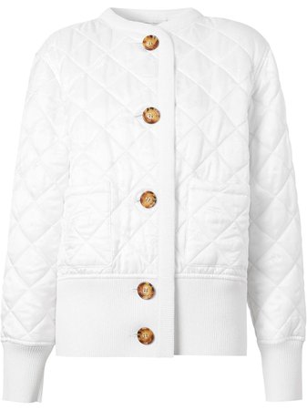 White Burberry Logo Jacquard Diamond Quilted Jacket For Women | Farfetch.com