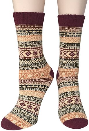 5 Pairs Womens Wool Socks Thick Knit Vintage Winter Warm Cozy Crew Socks Gifts, Multicolor 037c at Amazon Women’s Clothing store