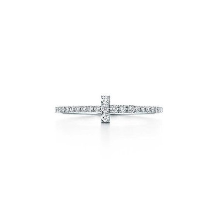 Tiffany T wire ring in 18k white gold with diamonds. | Tiffany & Co.