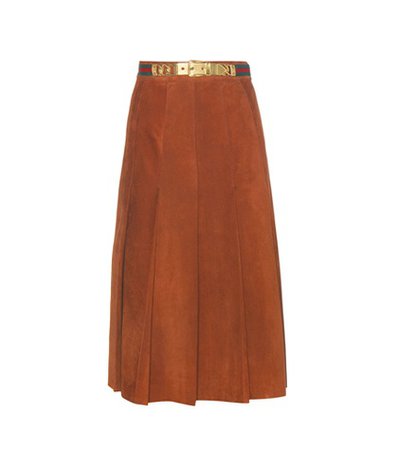 Pleated suede skirt
