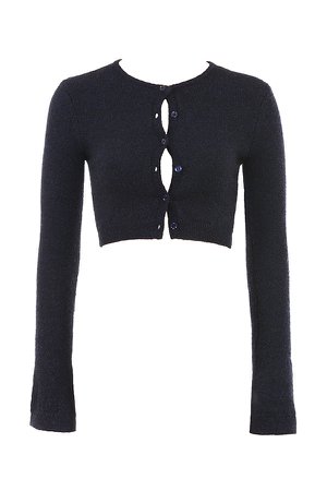 Clothing : Loungewear : 'Lulie' Navy Fluffy Knit Cropped Cardigan