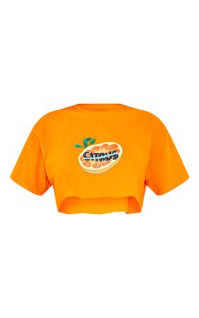 Orange Citrus Print Cropped T Shirt | PrettyLittleThing USA