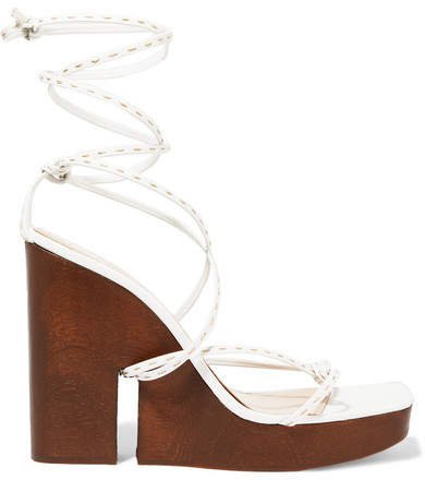 Leather Wedge Sandals - White