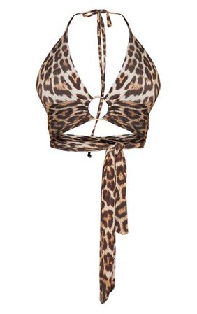 Tan Leopard Plunge Ring Detail Bralet | Tops | PrettyLittleThing