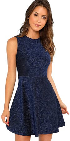 Amazon.com: DIDK Women's Sleeveless A Line Flared Swing Glitter Above Knee Length Party Skater Dress Navy Large: Clothing