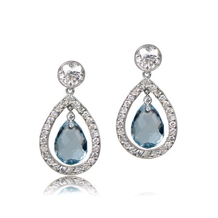 Hanging Aquamarine & Diamond Earrings