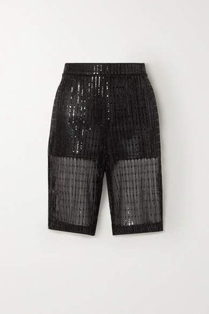 Sequined Tulle Shorts - Black