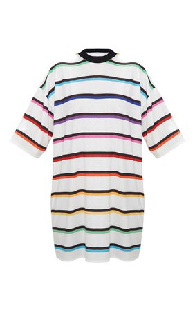 White/Rainbow Stripe TShirt-Dress