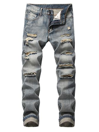 Frontwalk Men Ripped Jeans Fashion Destroyed Pants Casual Slim Fit Straight Trousers with Pockets - Walmart.com