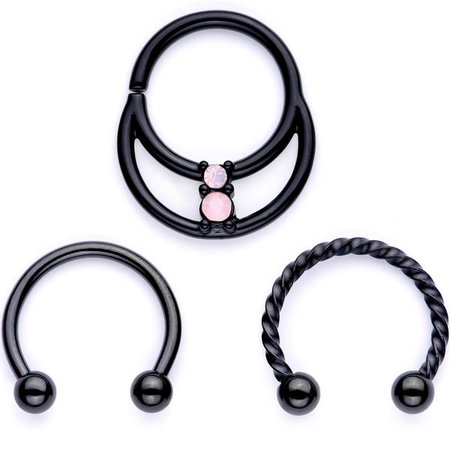 Pink Faux Opal Black Anodized Twisted Horseshoe Closure Ring Set – BodyCandy