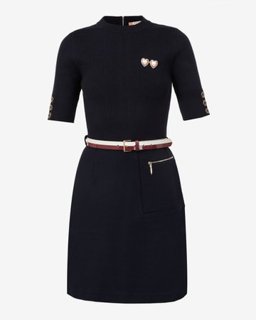 Knit woven dress - Navy | Dresses | Ted Baker ROW