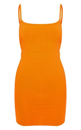 Bright Orange Ribbed Strappy Back Dress | PrettyLittleThing USA