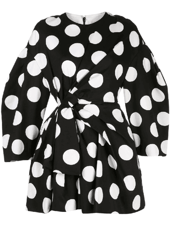 Carolina Herrera Polka Dot Bow-embellished Cotton Mini Dress In Black | ModeSens