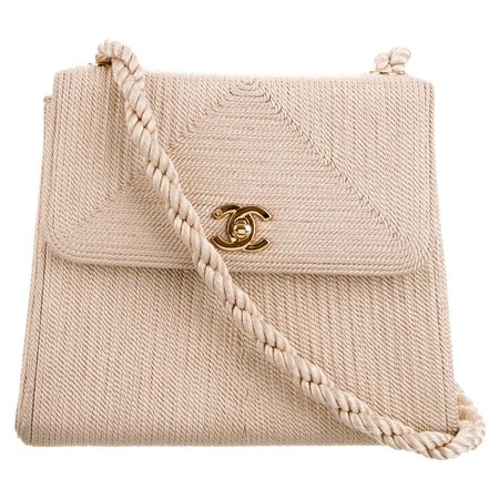 Chanel Classic Flap Vintage Woven Organic Nude Beige Raffia Cloth Blend Bag For Sale at 1stDibs