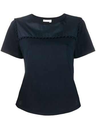 Blue See By Chloé Cropped Scalloped Trim T-Shirt For Women | Farfetch.com