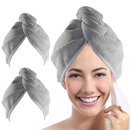 Amazon.com : YoulerTex Microfiber Hair Towel Wrap for Women, 2 Pack 10 inch X 26 inch, Super Absorbent Quick Dry Hair Turban for Drying Curly, Long & Thick Hair(Gray) : Beauty