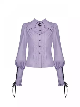 Lace-up Detail Cuffs Witch Purple Blouse