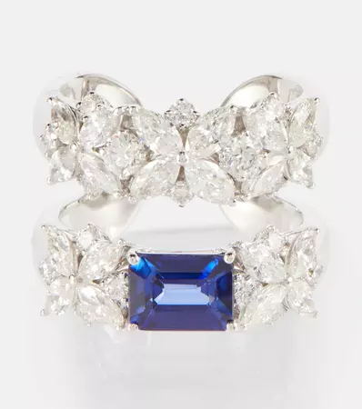 18 Kt White Gold Ring With Sapphire And Diamonds in Blue - Yeprem | Mytheresa